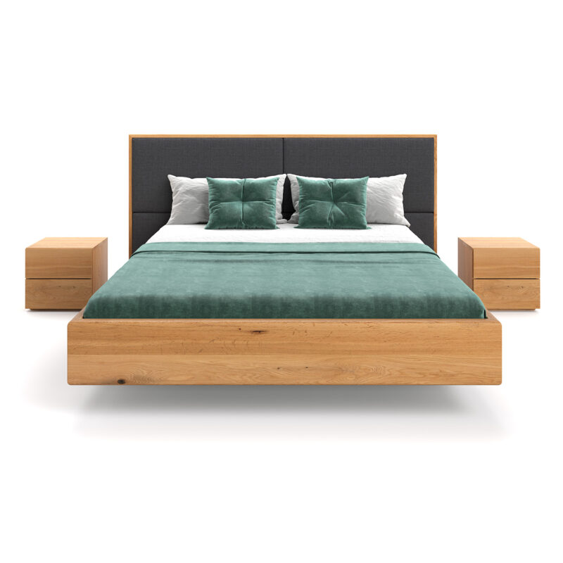 Łóżko lewitujące dome wykonane z litego drewna dębowego, materiał INARI 94.