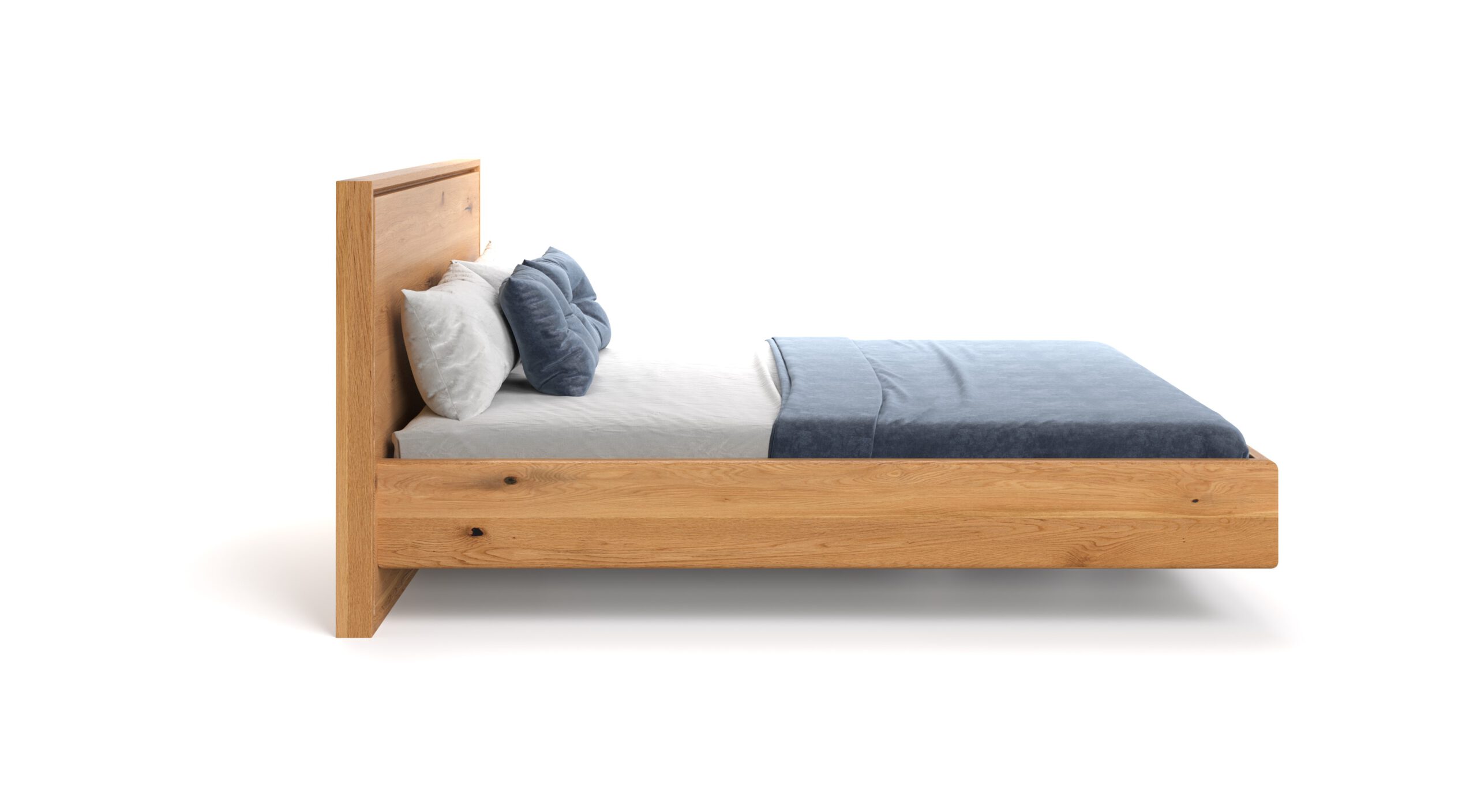 Łóżko lewitujące Valor wykonane z litego drewna dębowego.